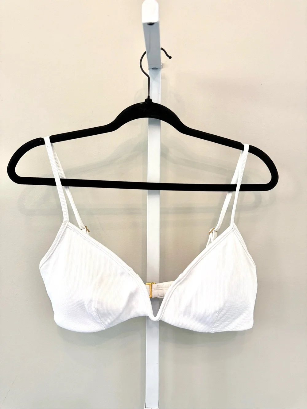 L*Space Helena Bikini Top White V-Plunge Wireless Bra XL NWT
